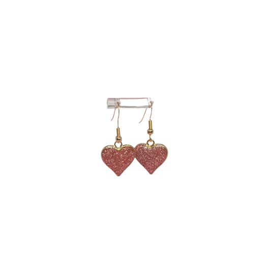 Sparkly gold tone heart earrings in pink and silver, hypoallergenic posts, boutique romantic jewelry gift