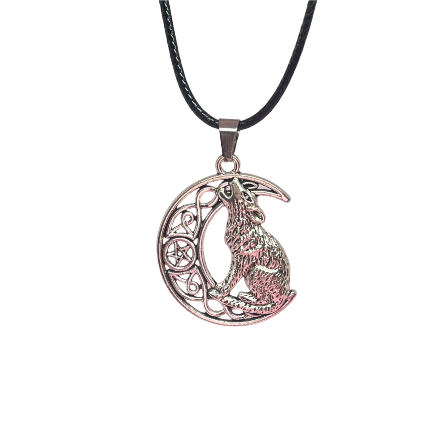 Crescent Moon with Wolf Necklace