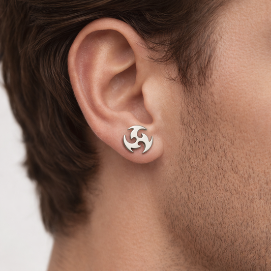 Stainless steel tribal swirl symbol stud earrings alternative style circular studs