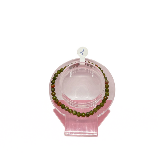 Handmade Unakite crystal bracelet with 4mm natural beads, 18cm length on elastic cord.