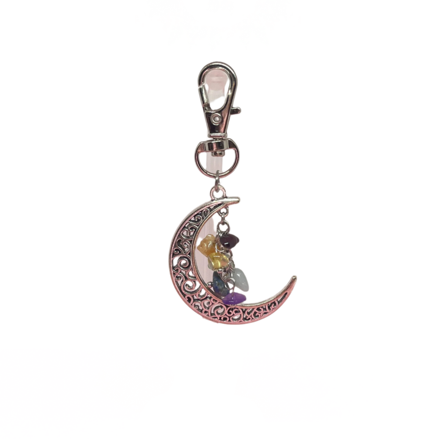 Crescent Moon Keychain with Crystal Chips