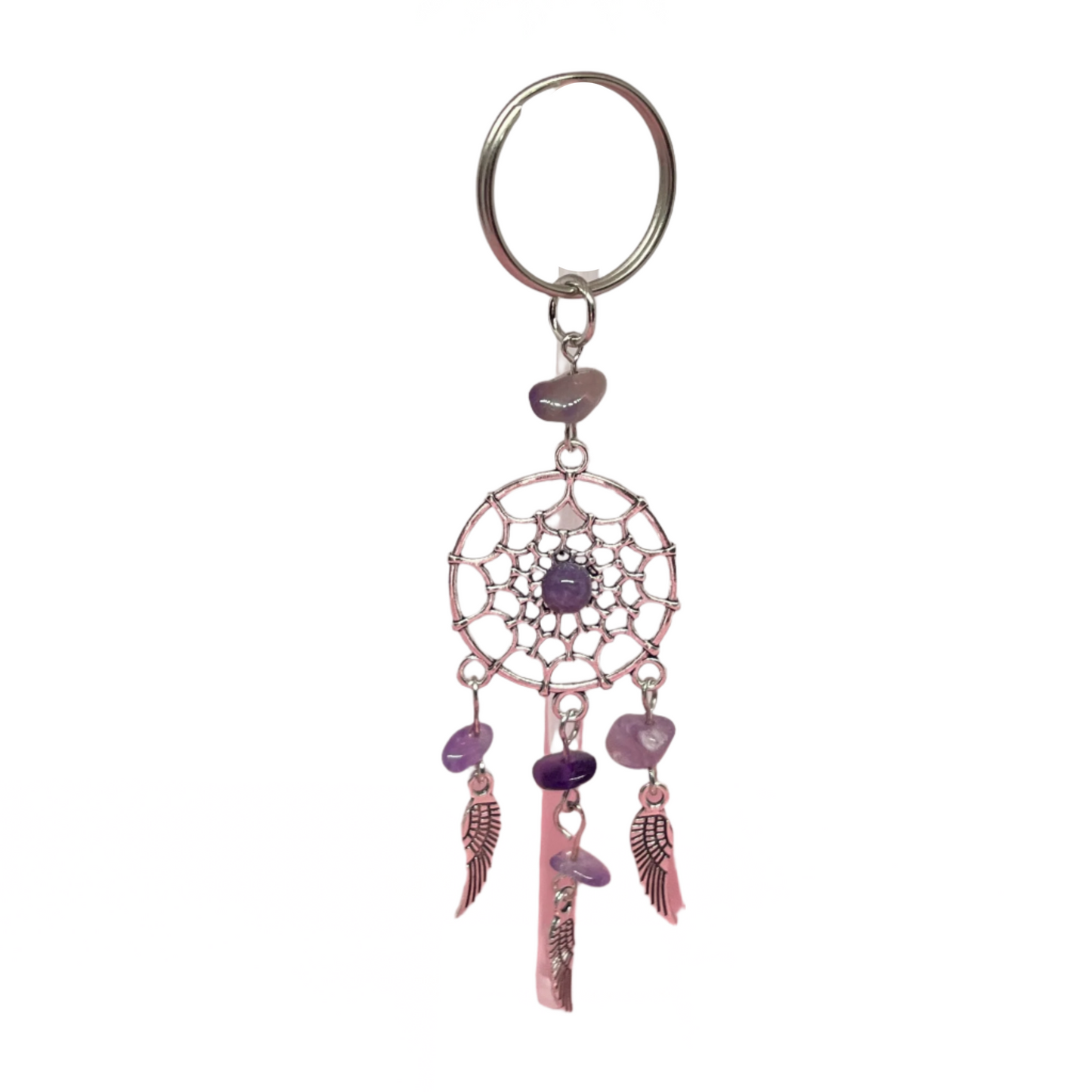 Dream Catcher Keychain with Amethyst Chips