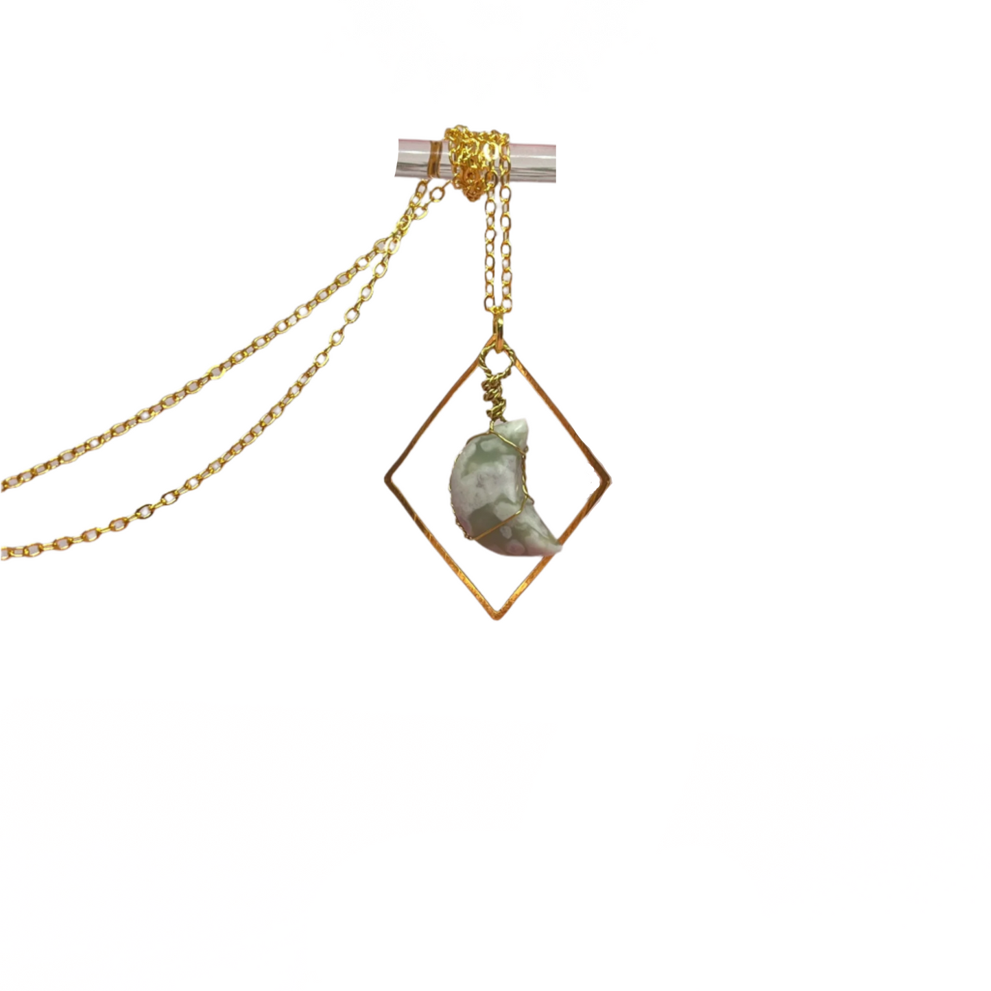Handmade Wire Wrapped Moss Agate Moon Necklace