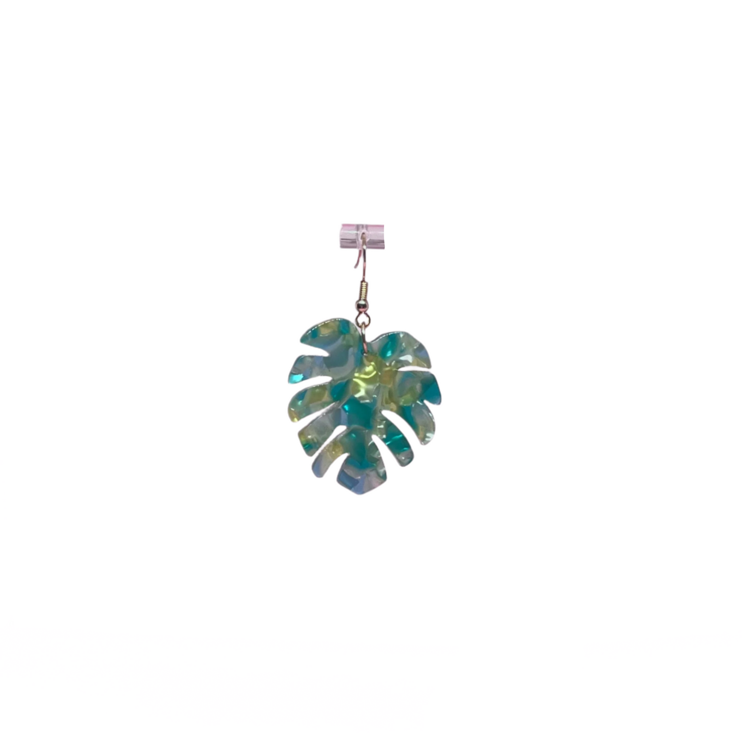 Monstera leaf earrings in different shades of green with hypoallergenic posts, botanical boutique jewelry