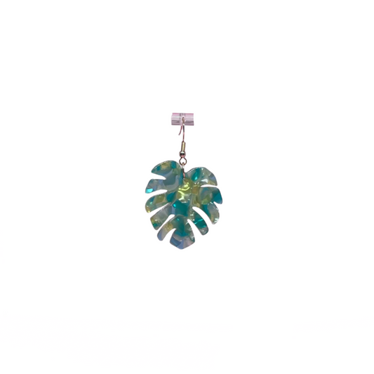 Monstera leaf earrings in different shades of green with hypoallergenic posts, botanical boutique jewelry