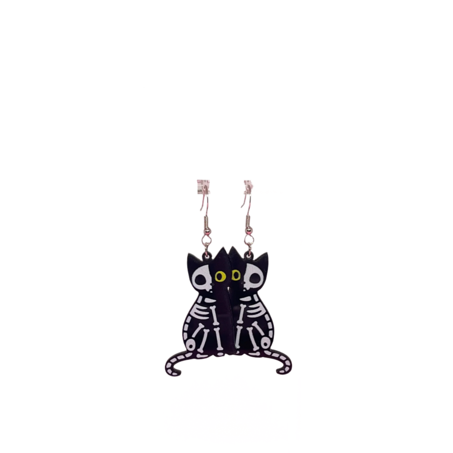 Half Skeleton Cat Earrings