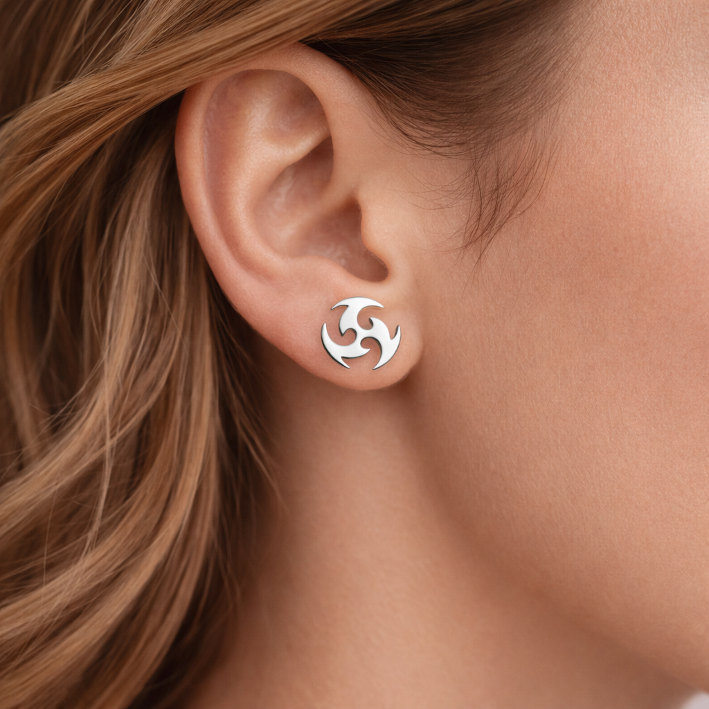 Stainless steel tribal swirl symbol stud earrings alternative style circular studs