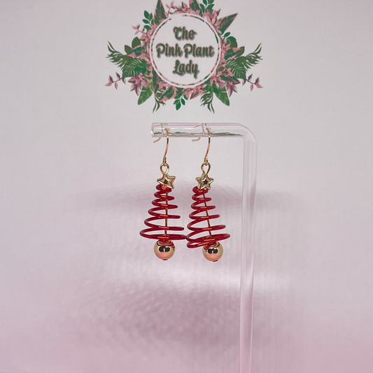 Red Spiral Christmas Tree Earrings