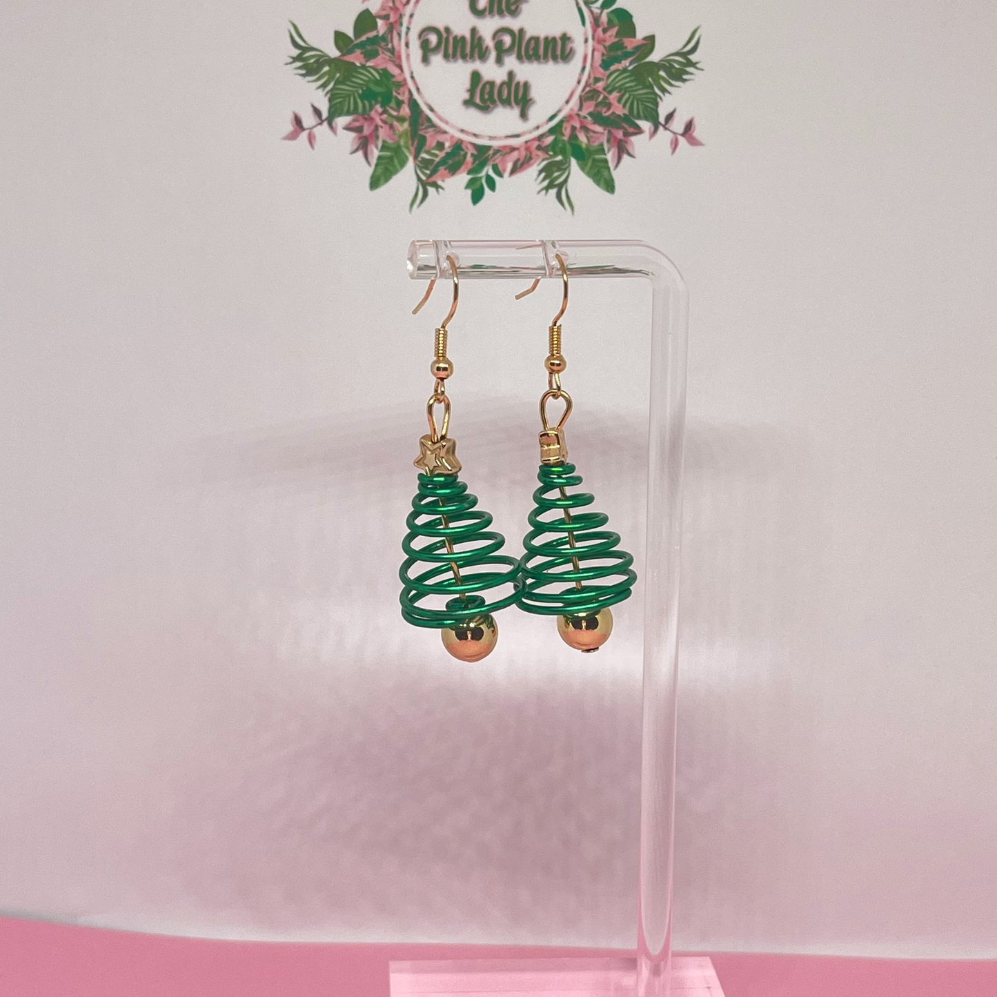 Green Spiral Christmas Tree Earrings