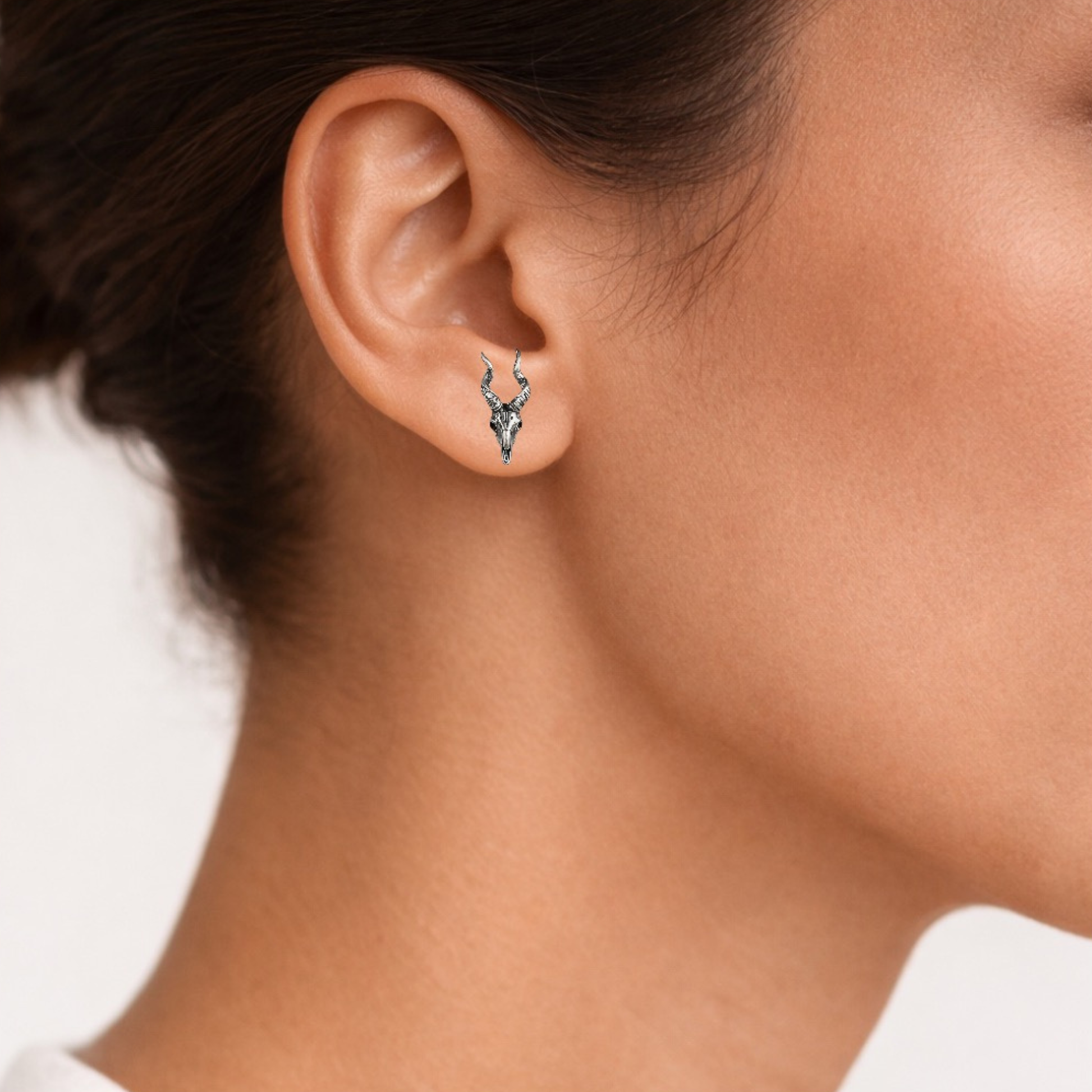 Horned animal skull stud earrings western style small copper skull jewelry