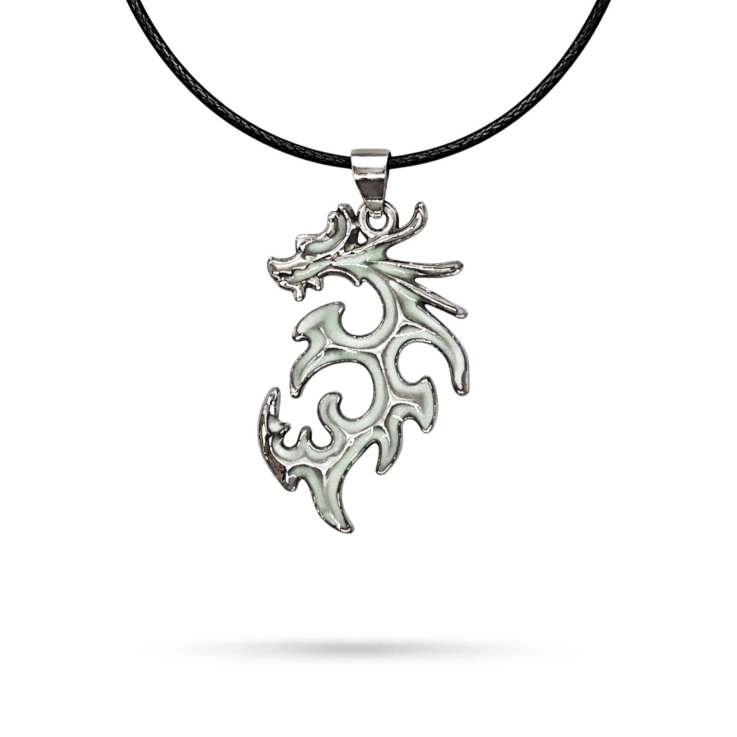 Glow in the dark orange dragon necklace fantasy pendant on long cord