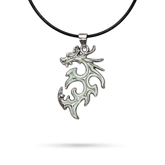Glow in the dark orange dragon necklace fantasy pendant on long cord