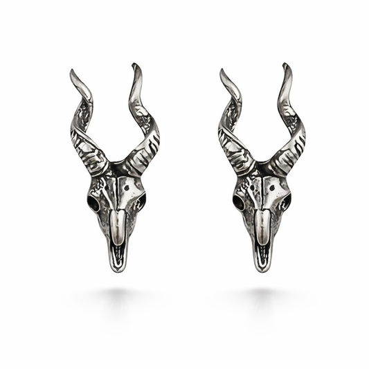 Horned animal skull stud earrings western style small copper skull jewelry