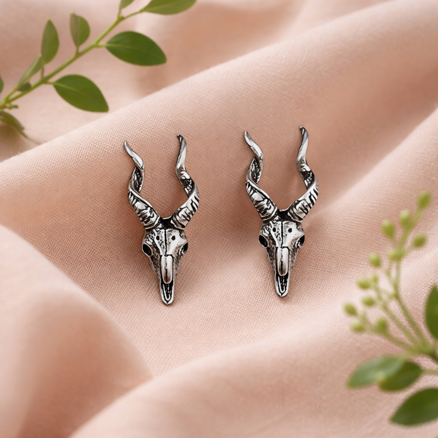 Horned animal skull stud earrings western style small copper skull jewelry