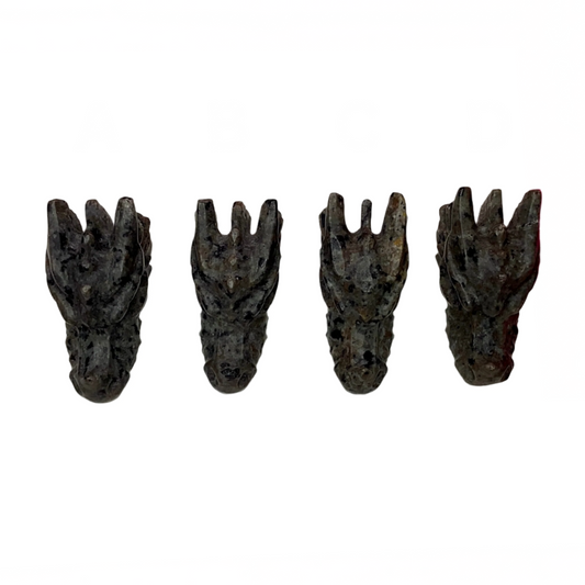 3.5" Yooperlite Dragon Head carvings, Stone of Truth, releases negative emotions, promotes mental clarity, throat chakra, UV reactive sodalite glow, mystical talisman
