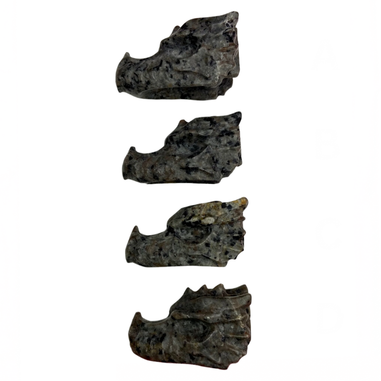 3.5" Yooperlite Dragon Head carvings, Stone of Truth, releases negative emotions, promotes mental clarity, throat chakra, UV reactive sodalite glow, mystical talisman
