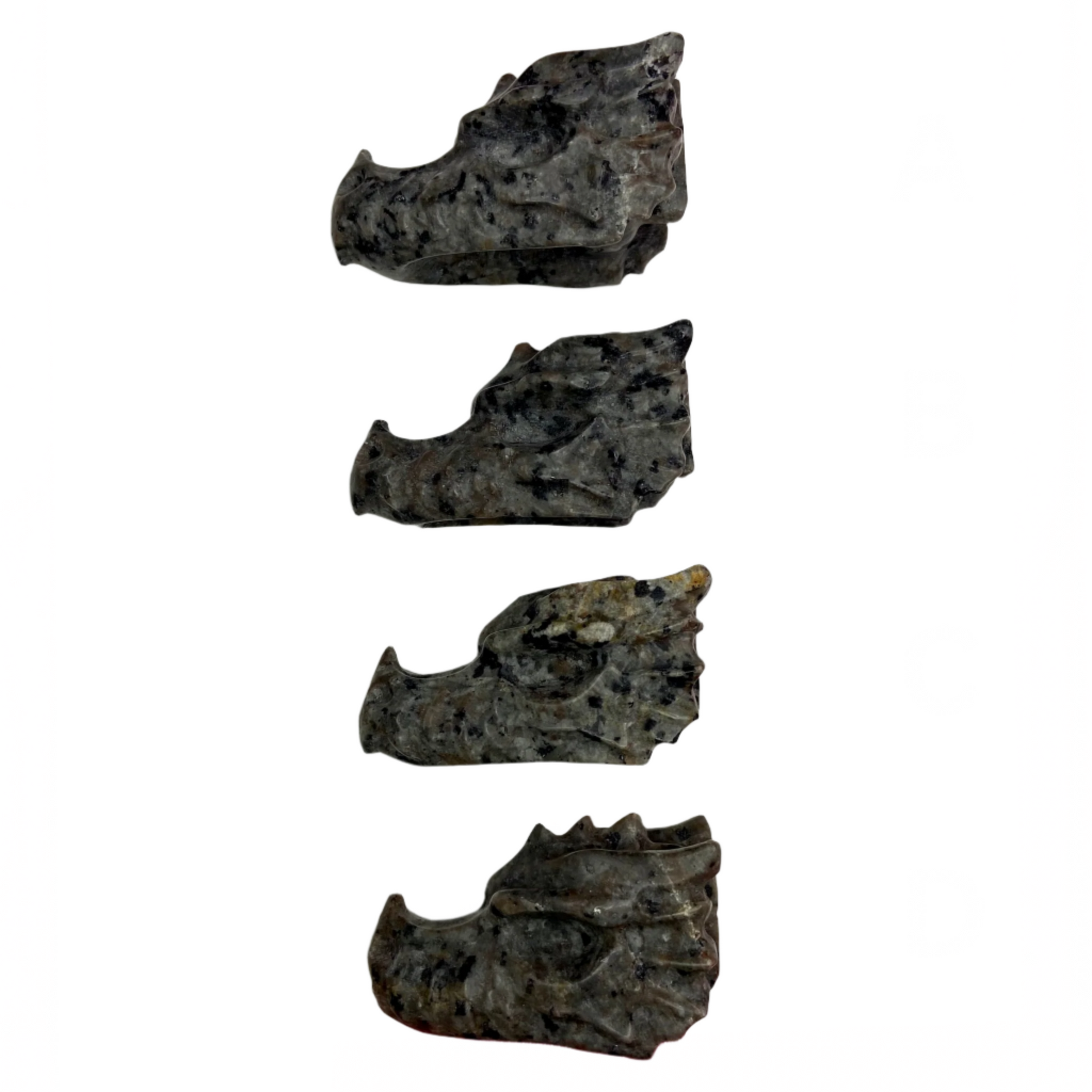 3.5" Yooperlite Dragon Head carvings, Stone of Truth, releases negative emotions, promotes mental clarity, throat chakra, UV reactive sodalite glow, mystical talisman
