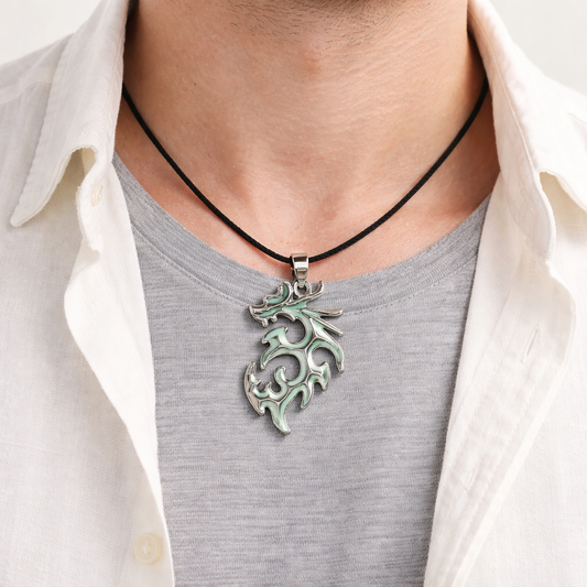 Glow in the dark blue dragon necklace fantasy pendant with adjustable cord