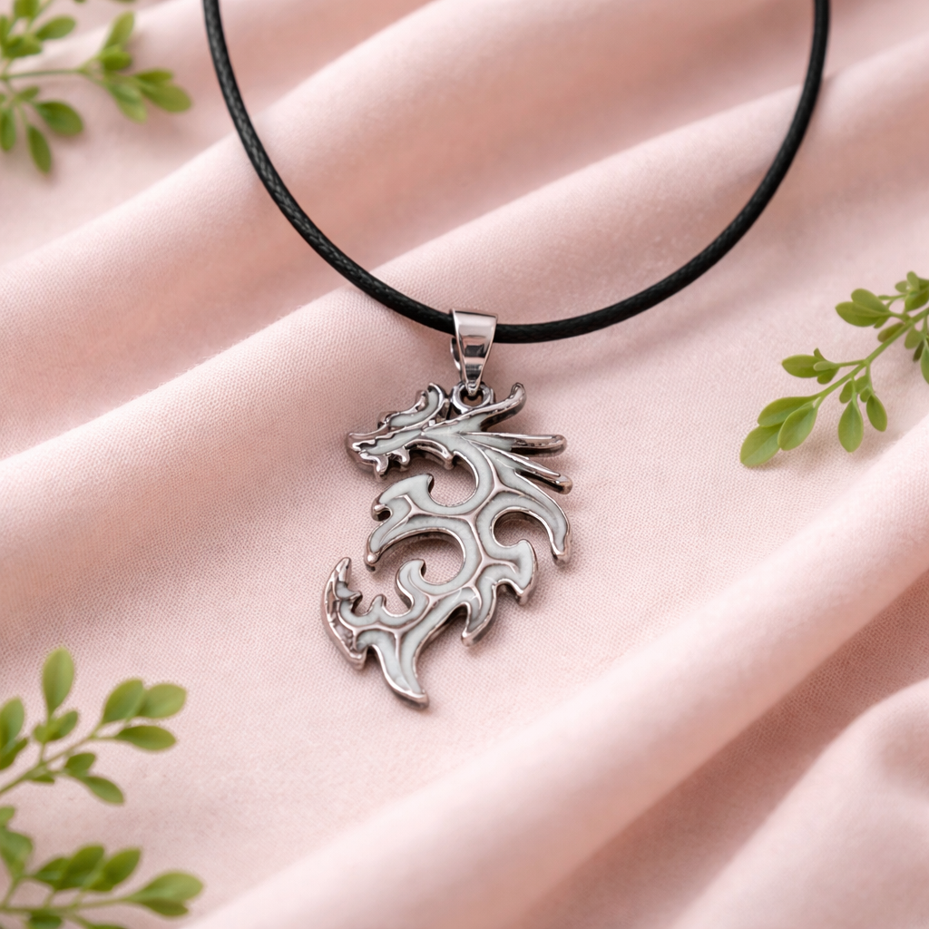 Glow in the dark orange dragon necklace fantasy pendant on long cord