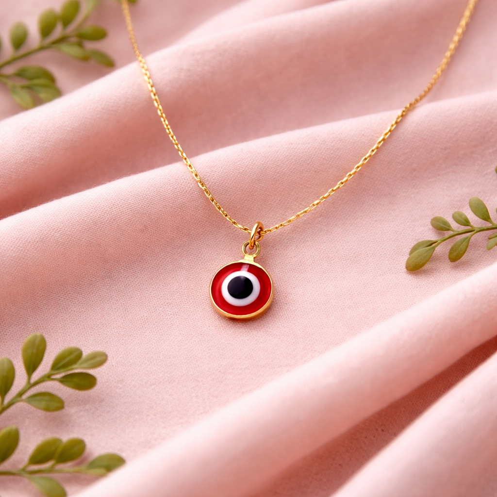 Gold tone red evil eye necklace styled meaningful protective talisman jewelry