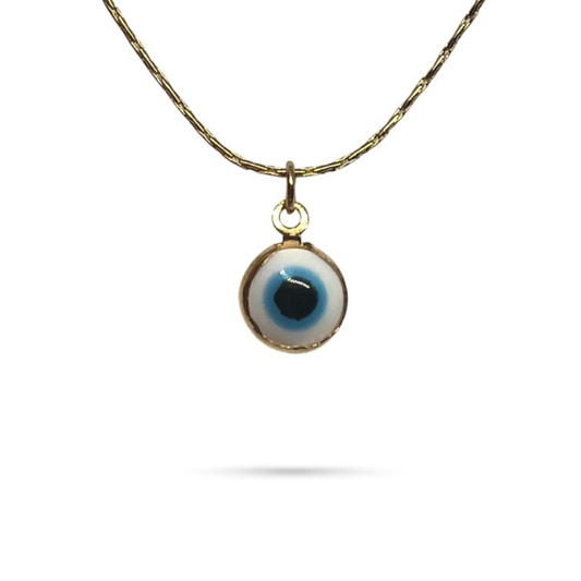 Gold tone white evil eye necklace protective symbol jewelry