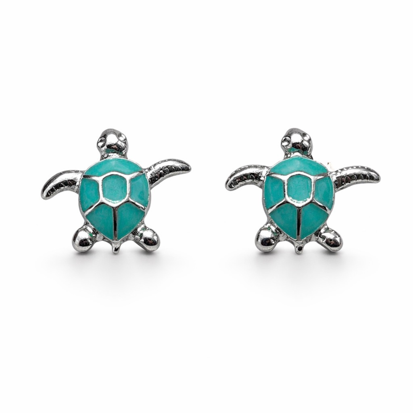 Tiny turquoise sea turtle stud earrings silver tone ocean animal jewelry