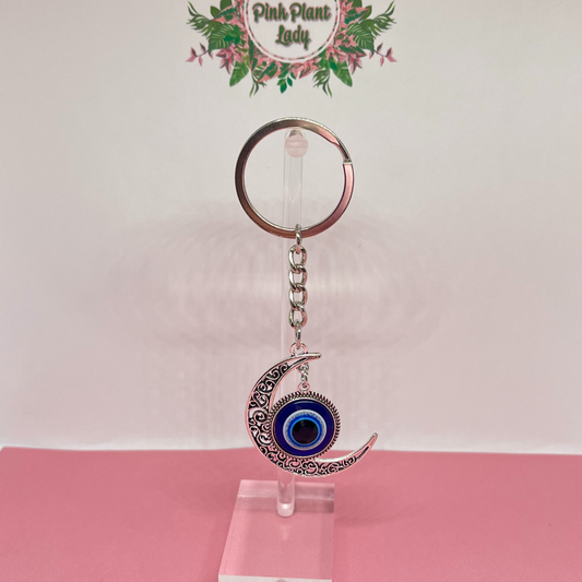Evil Eye Crescent Moon Keychain