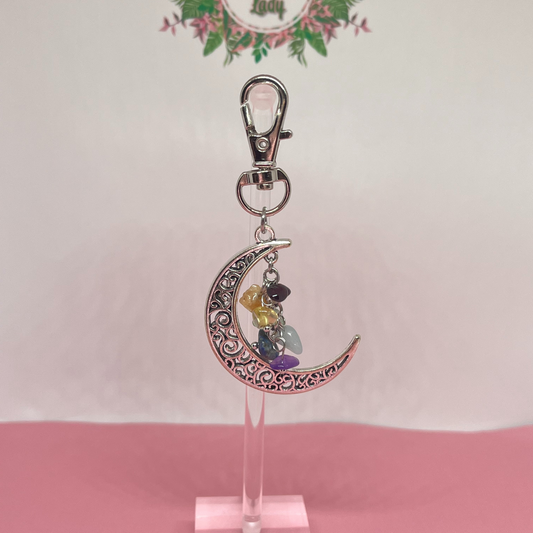 Crescent Moon Keychain with Crystal Chips