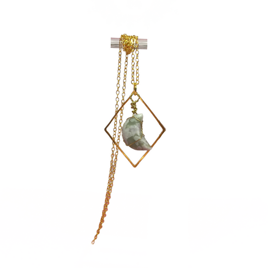 Handmade Wire Wrapped Moss Agate Moon Necklace