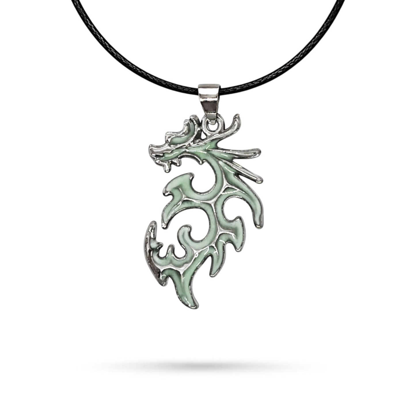 Glow in the dark blue dragon necklace fantasy pendant with adjustable cord