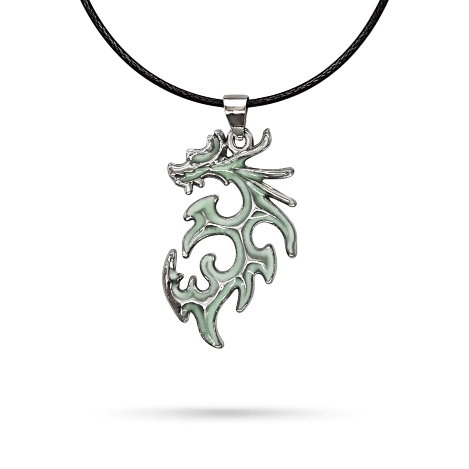 Glow in the dark blue dragon necklace fantasy pendant with adjustable cord