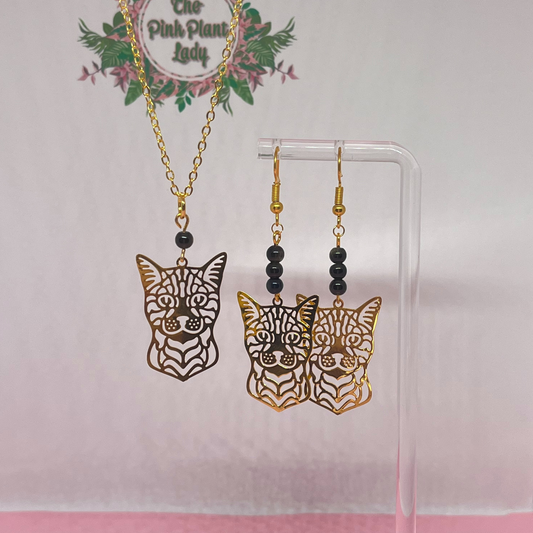 Cat Earrings & Necklace Set