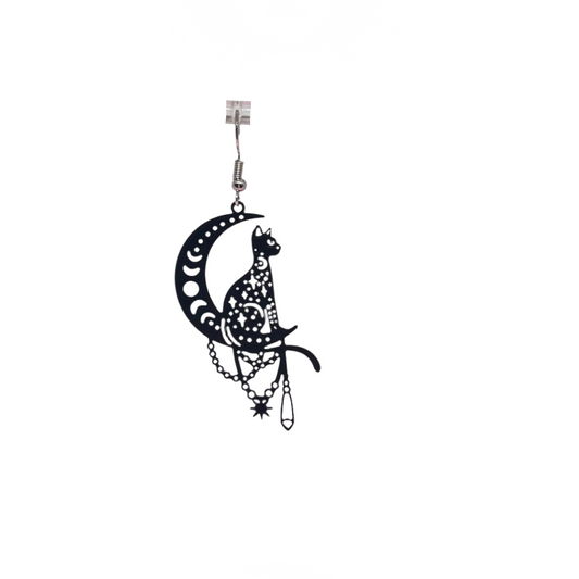 Crescent Moon Cat Earrings