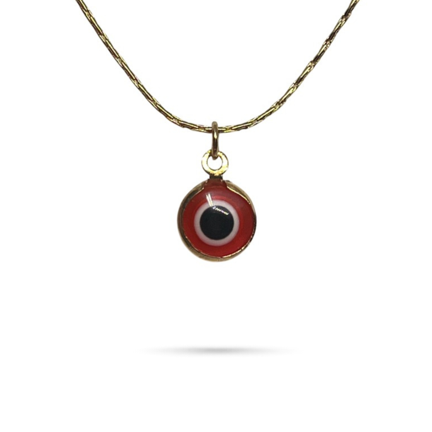 Gold tone red evil eye necklace protective symbol jewelry