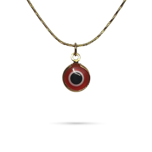 Gold tone red evil eye necklace protective symbol jewelry