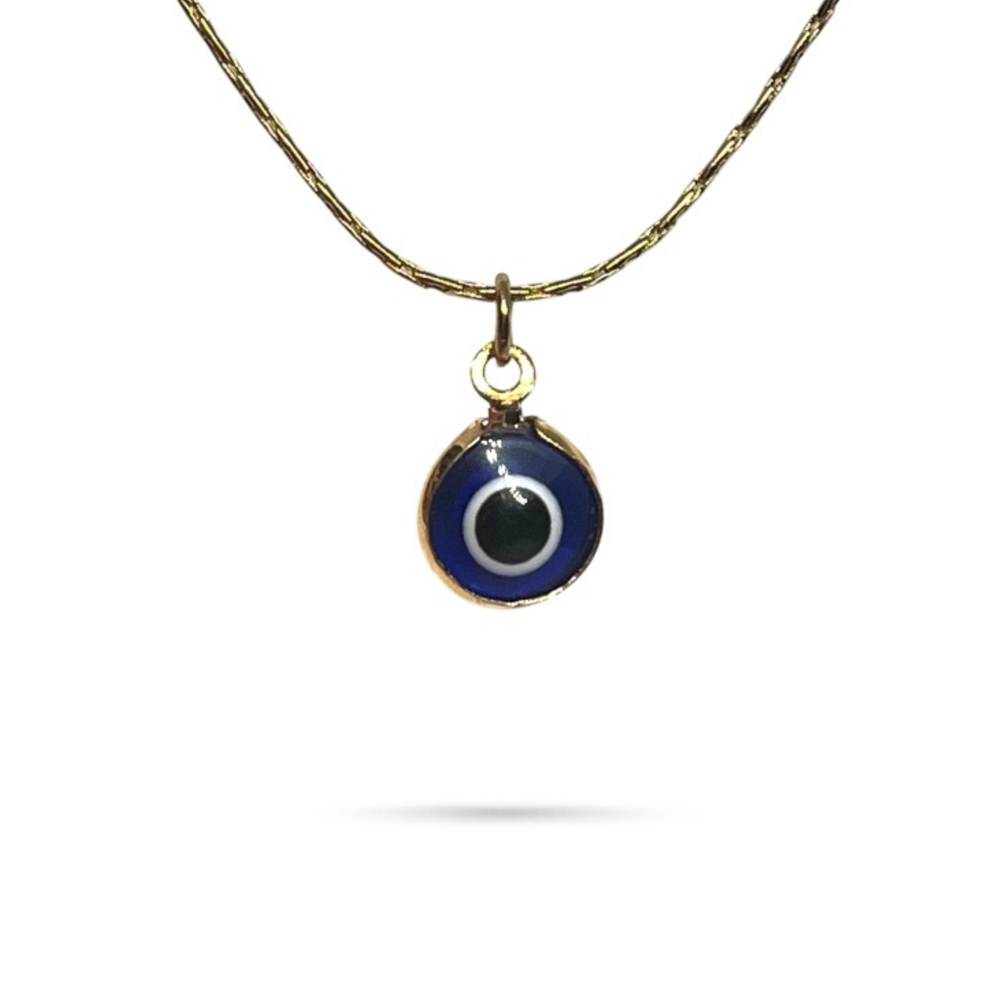 Gold tone blue evil eye necklace protective symbol jewelry