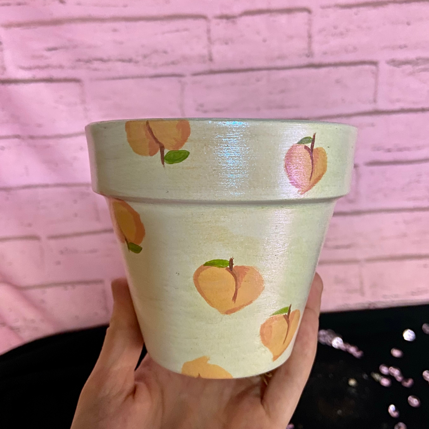 Hand Painted Terracotta Pot "Peaches"